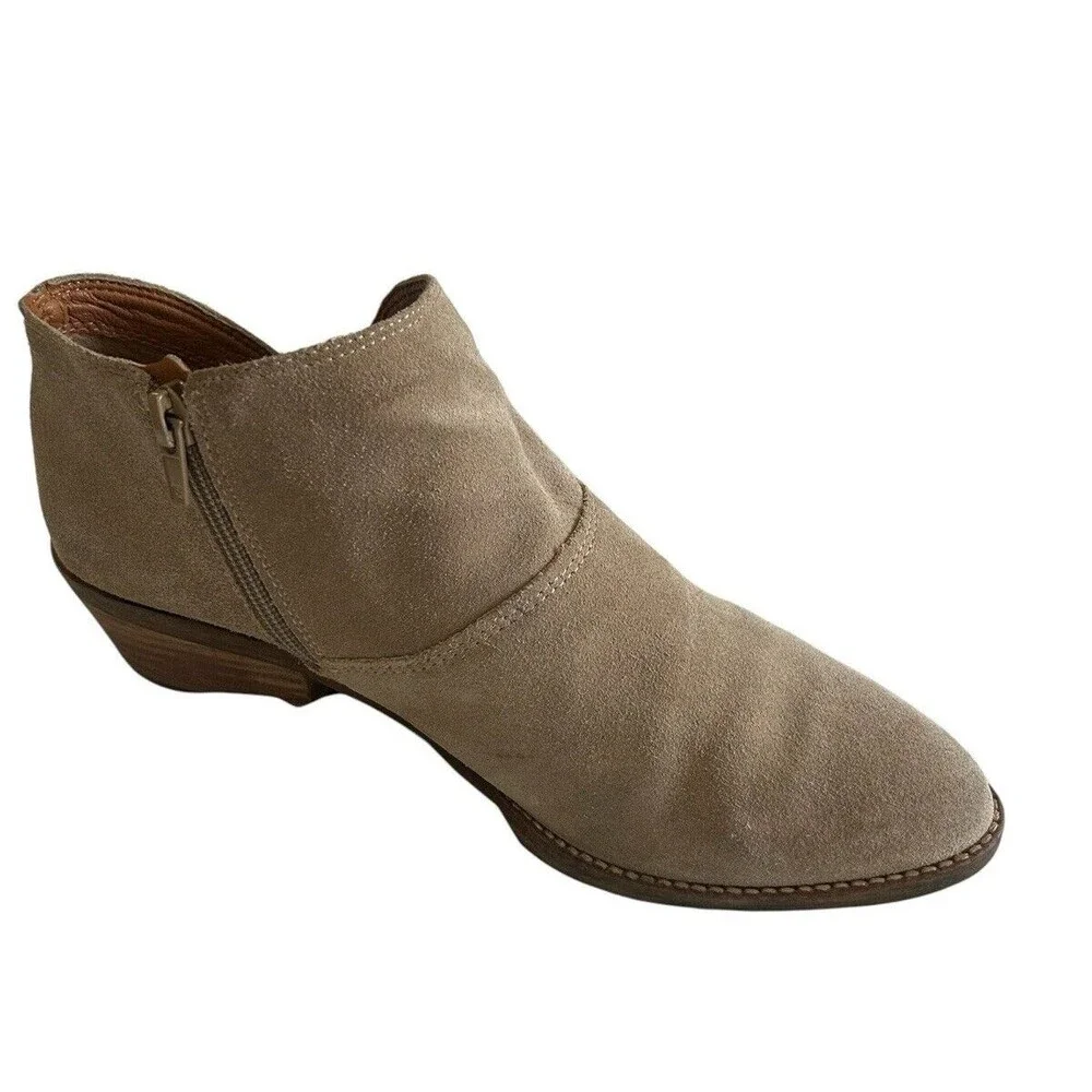 Lucky Brand Boots Women's Tan Leather Suede Side Zip Ankle  Booties 10M